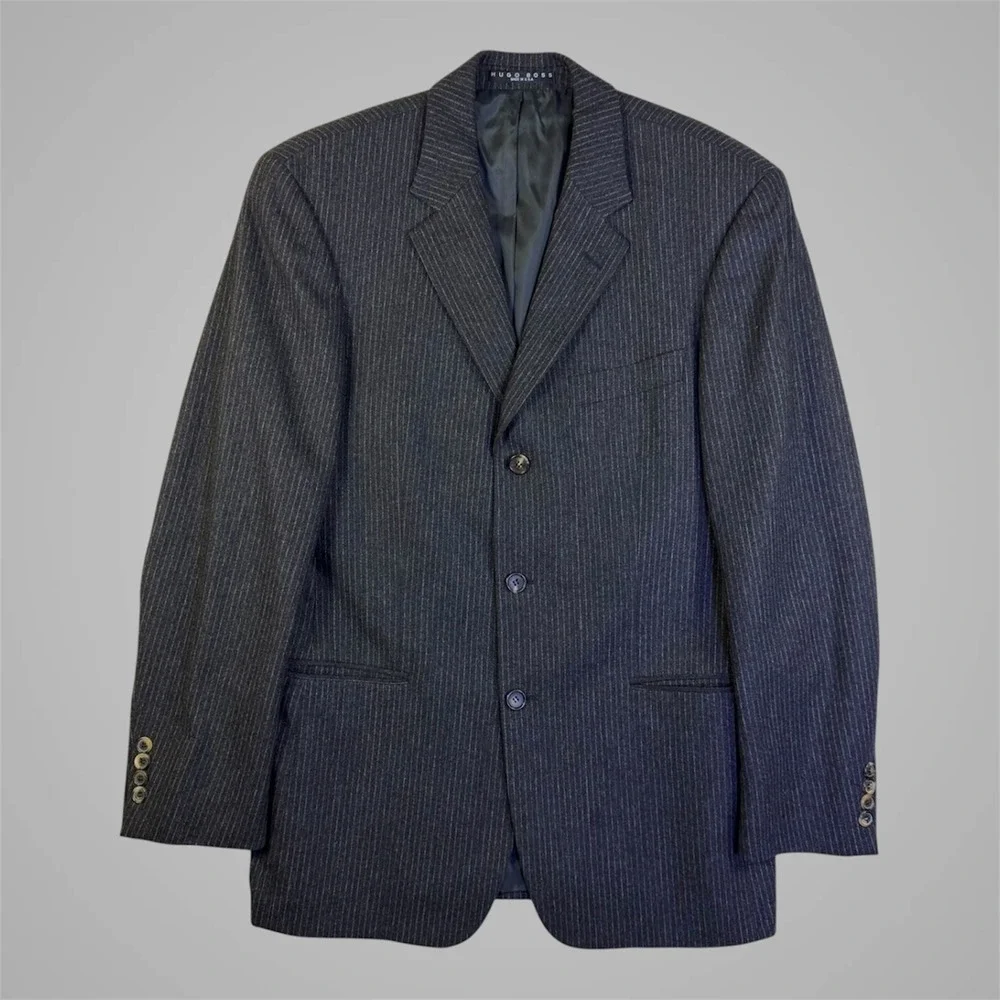 Hugo Boss Mens 38R Blazer Guabello Wool Cashmere Pinstripe Sport Coat Charcoal‎
